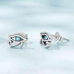 Boucles d’Oreilles Oeil d’Horus Puces en Argent Sterling 925 plaqué or blanc avec zircons bleus - Photo 3