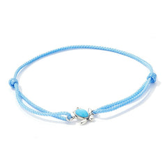 Bracelet Tortue style marin en corde bleue ajustable avec tortue en argent 925 et pierre turquoise - Photo 3