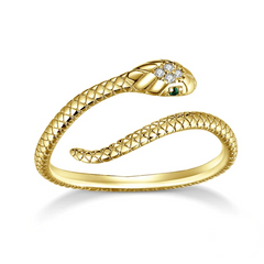 Bague Serpent Cobra Royal en argent 925 plaqué or jaune ajustable avec pavé de zircons blancs et verts - Photo 3