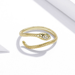 Bague Serpent Cobra Royal en argent 925 plaqué or jaune ajustable avec pavé de zircons blancs et verts - Photo 4