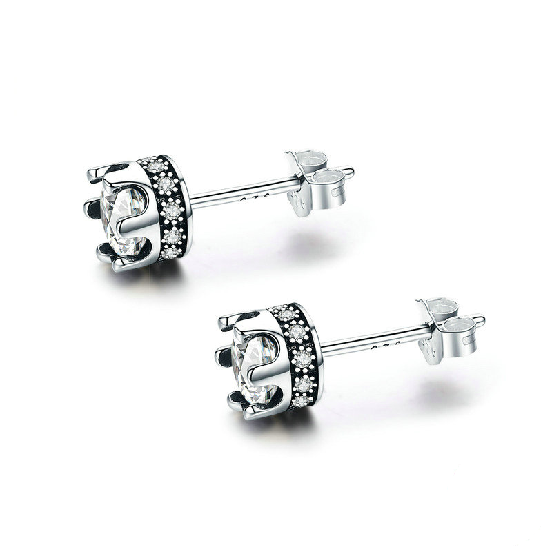 Boucles D’oreilles Couronne Point Lumineux en argent 925 plaqué or blanc avec zircons blancs