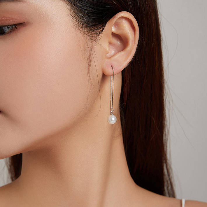 Chaînes D’oreilles Perles en argent 925 plaqué or blanc avec perles - Photo 4