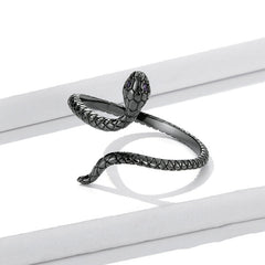 Bague Serpent Noir en argent 925 plaqué or noir ajustable avec zircons violet - Photo 4