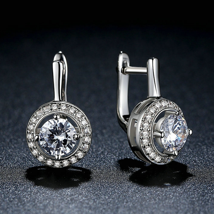 Boucles d’Oreilles Pendentif Brillants en argent 925 plaqué or blanc avec zircons blancs - Photo 3