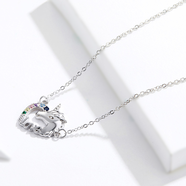 Collier Licorne Argent Sterling 925 plaqué or blanc avec zircons colorés - Photo 4