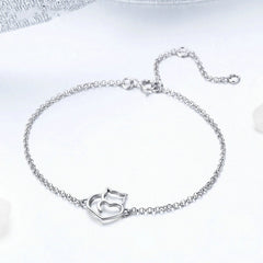 Bracelet Chat avec Coeur en argent 925 plaqué or blanc avec fermoir ajustable - Photo 3