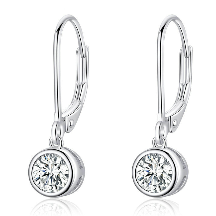 Boucles d’Oreilles Pendentif Point Lumineux en argent 925 plaqué or blanc avec zircons blancs