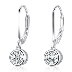 Boucles d’Oreilles Pendentif Point Lumineux en argent 925 plaqué or blanc avec zircons blancs