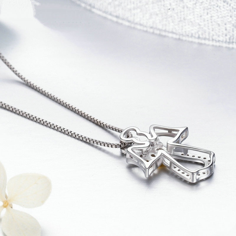 Collier Ange Gardien en argent 925 plaqué or blanc et or jaune avec zircons blancs - Photo 4