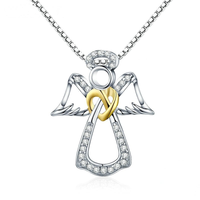Collier Ange Gardien en argent 925 plaqué or blanc et or jaune avec zircons blancs