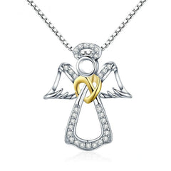 Collier Ange Gardien en argent 925 plaqué or blanc et or jaune avec zircons blancs