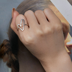 Bague Coeur Argent Sterling 925 plaqué or blanc – ajustable - Photo 2