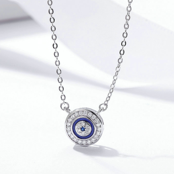 Collier Oeil d’Allah chaîne avec pendentif en Argent Sterling 925 plaqué or blanc avec zircons blancs et fermoir ajustable - Photo 3