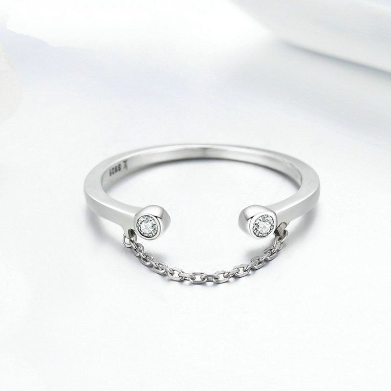Bague Chaîne en argent 925 plaqué or blanc ajustable avec zircons blancs - Photo 4