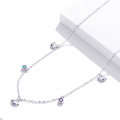 Collier Coquillages en argent 925 plaqué or blanc ajustable avec zircons colorés - Photo 4