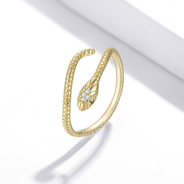 Bague Serpent Cobra Royal en argent 925 plaqué or jaune ajustable avec pavé de zircons blancs et verts - Photo 5
