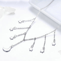 Collier Lune et Étoiles en argent 925 plaqué or blanc ajustable - Photo 4