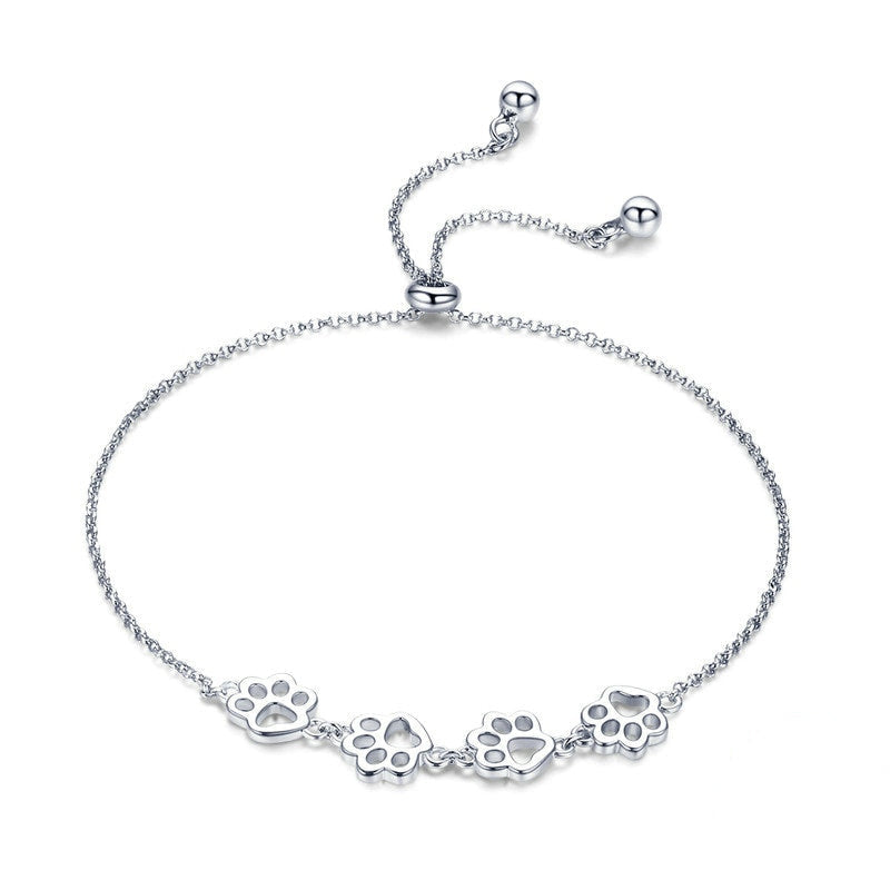 Bracelet Quatre Pattes en argent 925 plaqué or blanc ajustable