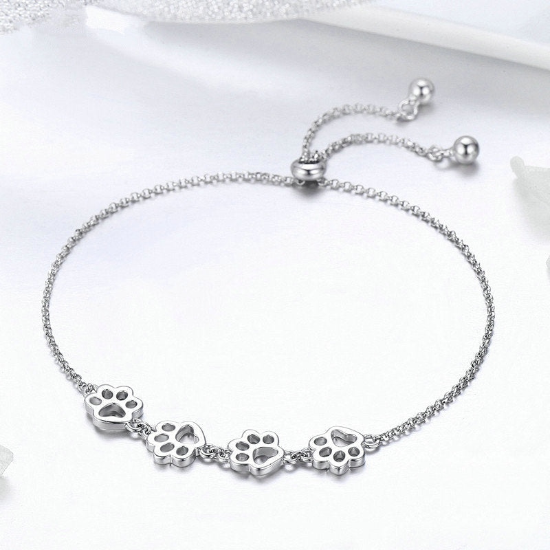 Bracelet Quatre Pattes en argent 925 plaqué or blanc ajustable - Photo 3
