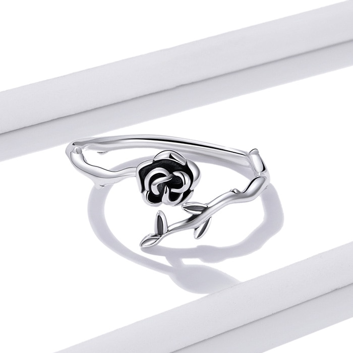 Bague Rose en argent 925 plaqué or blanc ajustable - Photo 4