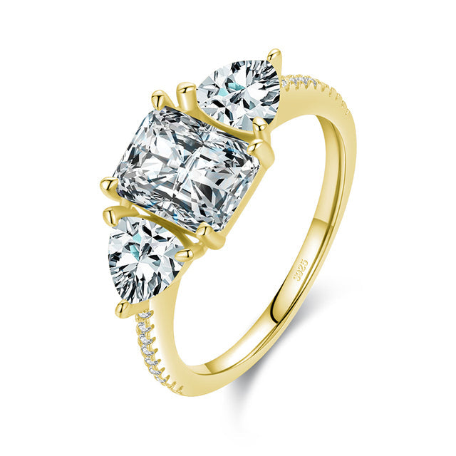 Bague Trilogie en argent 925 plaqué or jaune avec zircons blancs