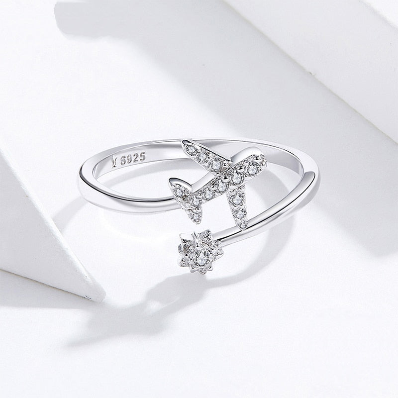 Bague Avion Brillant en argent 925 plaqué or blanc ajustable avec zircons blancs - Photo 4