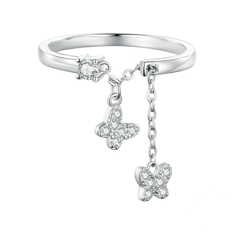 Bague Papillons en argent 925 plaqué or rose ajustable avec zircons blancs