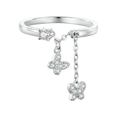 Bague Papillons en argent 925 plaqué or rose ajustable avec zircons blancs