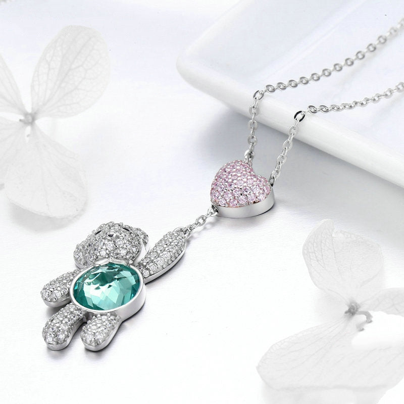 Collier Ourson en argent 925 plaqué or blanc avec zircons colorés - Photo 3