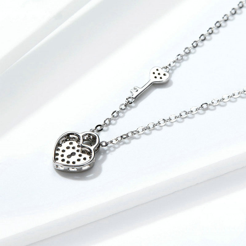 Collier Clé et Cadenas Coeur en argent 925 plaqué or blanc ajustable avec zircon blanc - Photo 4