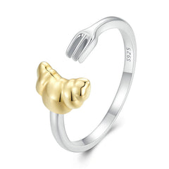 Bague Croissant en argent 925 plaqué or blanc et or jaune ajustable