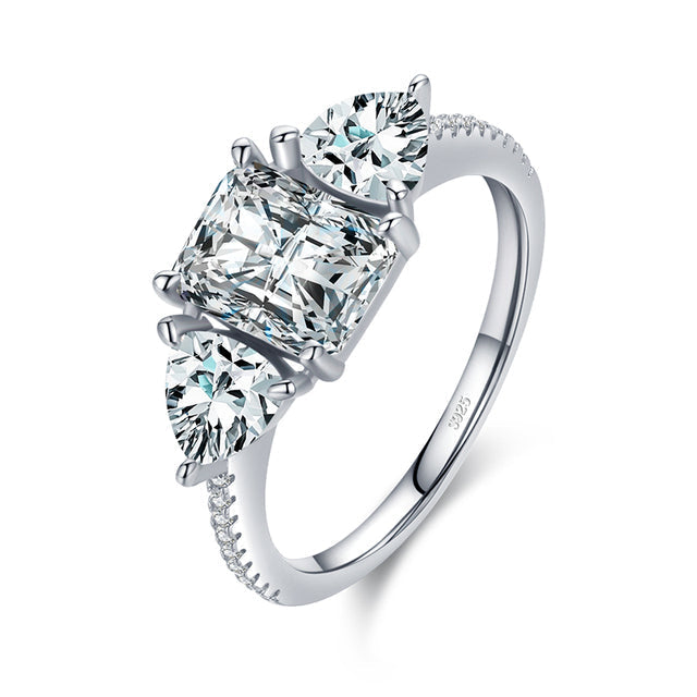 Bague Trilogie en argent 925 plaqué or blanc avec zircons blancs - Photo 3