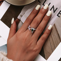 Bague Colibri en argent 925 plaqué or blanc ajustable avec zircons colorés - Photo 2