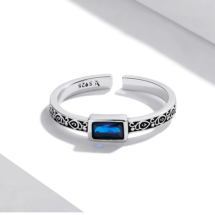 Bague Pierre Bleue en argent 925 plaqué or blanc avec zircon bleu - Photo 3