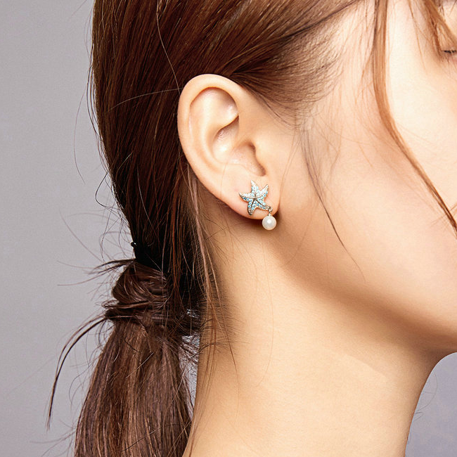 Boucles d'Oreilles Étoile de Mer avec Perles - Image 2