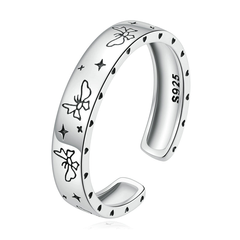 Bague Papillons en argent 925 plaqué or blanc ajustable