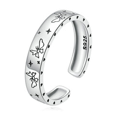 Bague Papillons en argent 925 plaqué or blanc ajustable