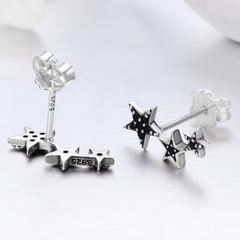 Boucles d’Oreilles Étoiles Noires Puces en Argent Sterling 925 plaqué or blanc avec pavé de zircons noirs - Photo 4