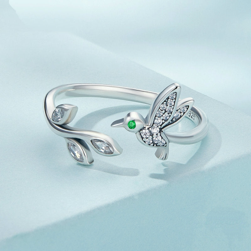 Bague Colibri en argent 925 plaqué or blanc ajustable avec zircons blancs - Photo 4