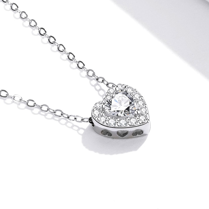 Collier Coeur en argent 925 plaqué or blanc ajustable avec zircons blancs - Photo 3