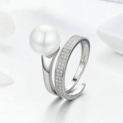Bague Perle Brillante en argent 925 plaqué or blanc ajustable avec zircons blancs - Photo 3