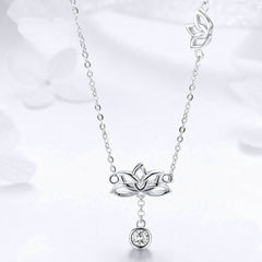 Collier Fleurs de Lotus en argent 925 plaqué or blanc ajustable avec zircon blanc - Photo 3