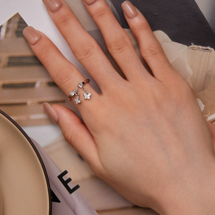 Bague Papillons en argent 925 plaqué or rose ajustable avec zircons blancs - Photo 5