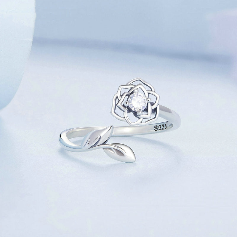 Bague Rose en argent 925 plaqué or blanc ajustable avec zircon blanc - Photo 4