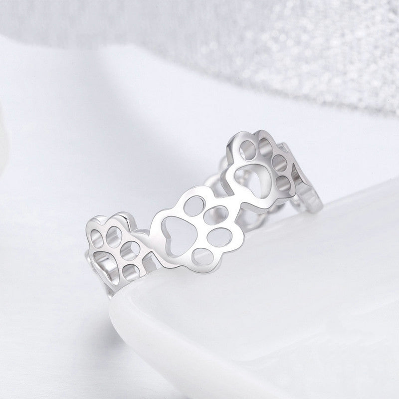 Bague Pattes en argent 925 plaqué or blanc ajustable - Photo 5