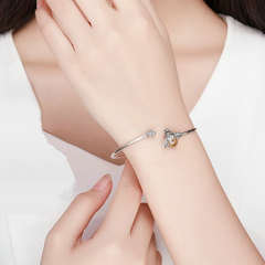 Bracelet Reine des Abeilles en argent 925 plaqué or blanc jonc rigide ouvert avec zircons bruns - Photo 2