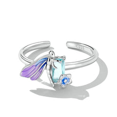 Bague Libellule en argent 925 plaqué or blanc ajustable émaillé à la main - Photo 3