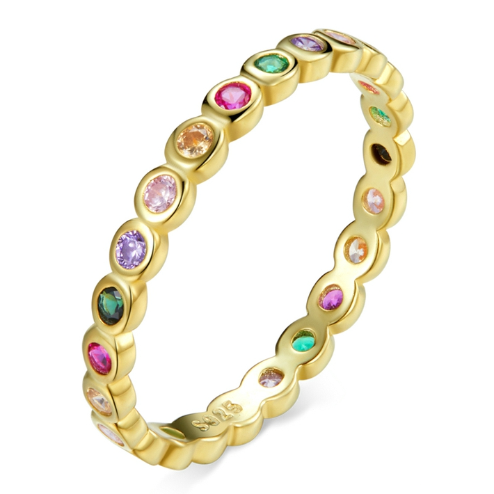 Bague Petites Bulles Colorées en argent 925 plaqué or jaune avec zircons colorées - Photo 2