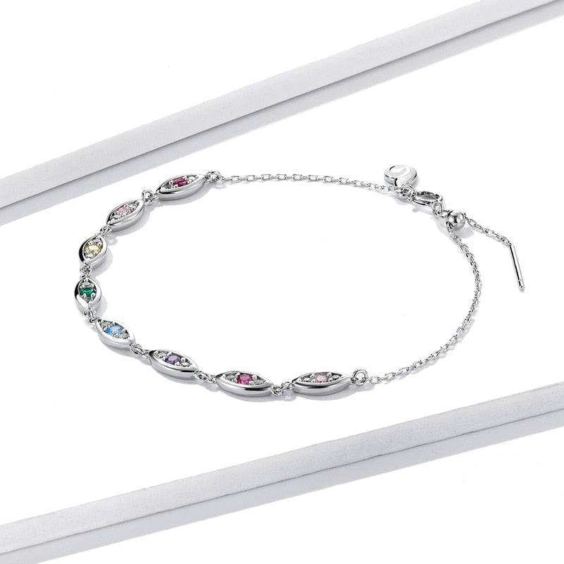 Bracelet Yeux Protecteurs en argent 925 plaqué or blanc ajustable avec zircons colorés - Photo 5
