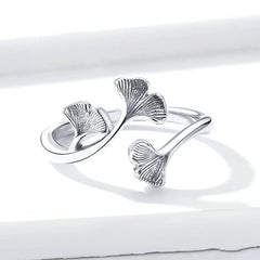Bague Feuilles de Ginkgo en argent 925 plaqué or blanc ajustable - Photo 4
